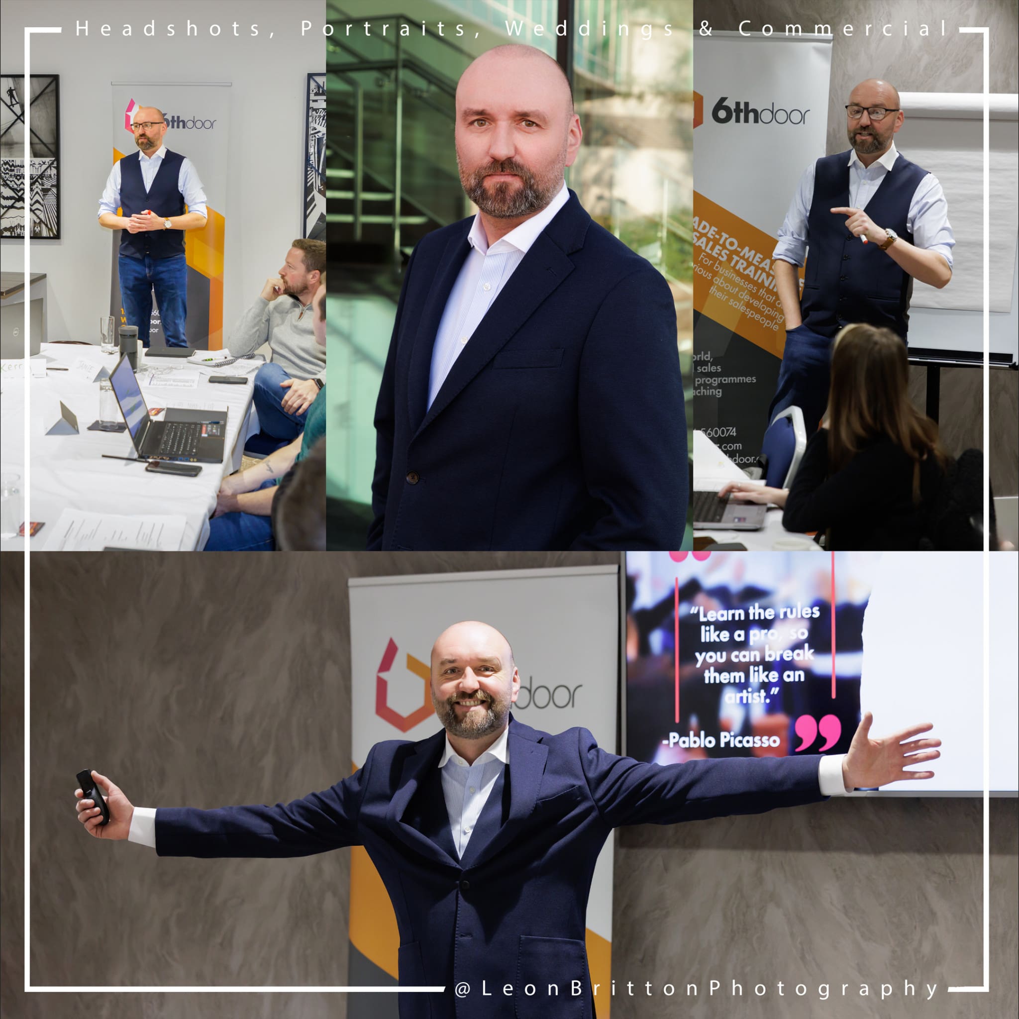 A professional photographer taking a branding photo of a businessman in a studio, showcasing the importance of authentic branding through professional photography